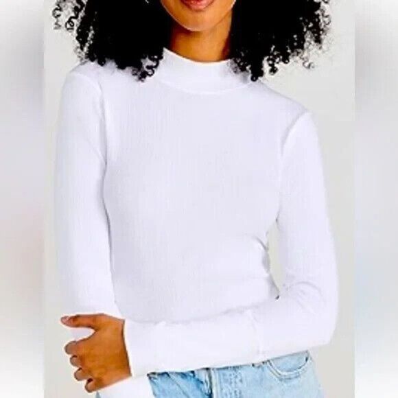 Free People The Rickie Mock Neck Top Womens XS White Ribbed NEW - Picture 2 of 5